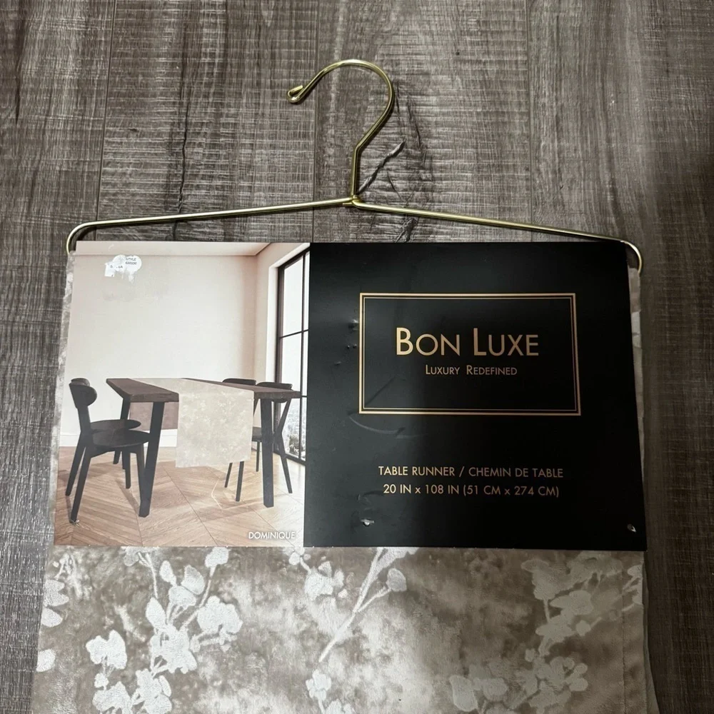 Bon Luxe Dominique Table Runner 20 in. X 108 in. Gray Floral Velvet NWT